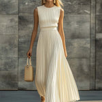 Maxi Dress | Elegant Sleeveless Long Dress with Flowy Pleated Hem 1