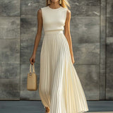 Maxi Dress | Elegant Sleeveless Long Dress with Flowy Pleated Hem 1