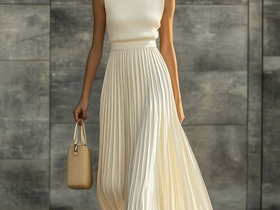 Maxi Dress | Elegant Sleeveless Long Dress with Flowy Pleated Hem 1