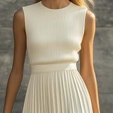 Maxi Dress | Elegant Sleeveless Long Dress with Flowy Pleated Hem 2