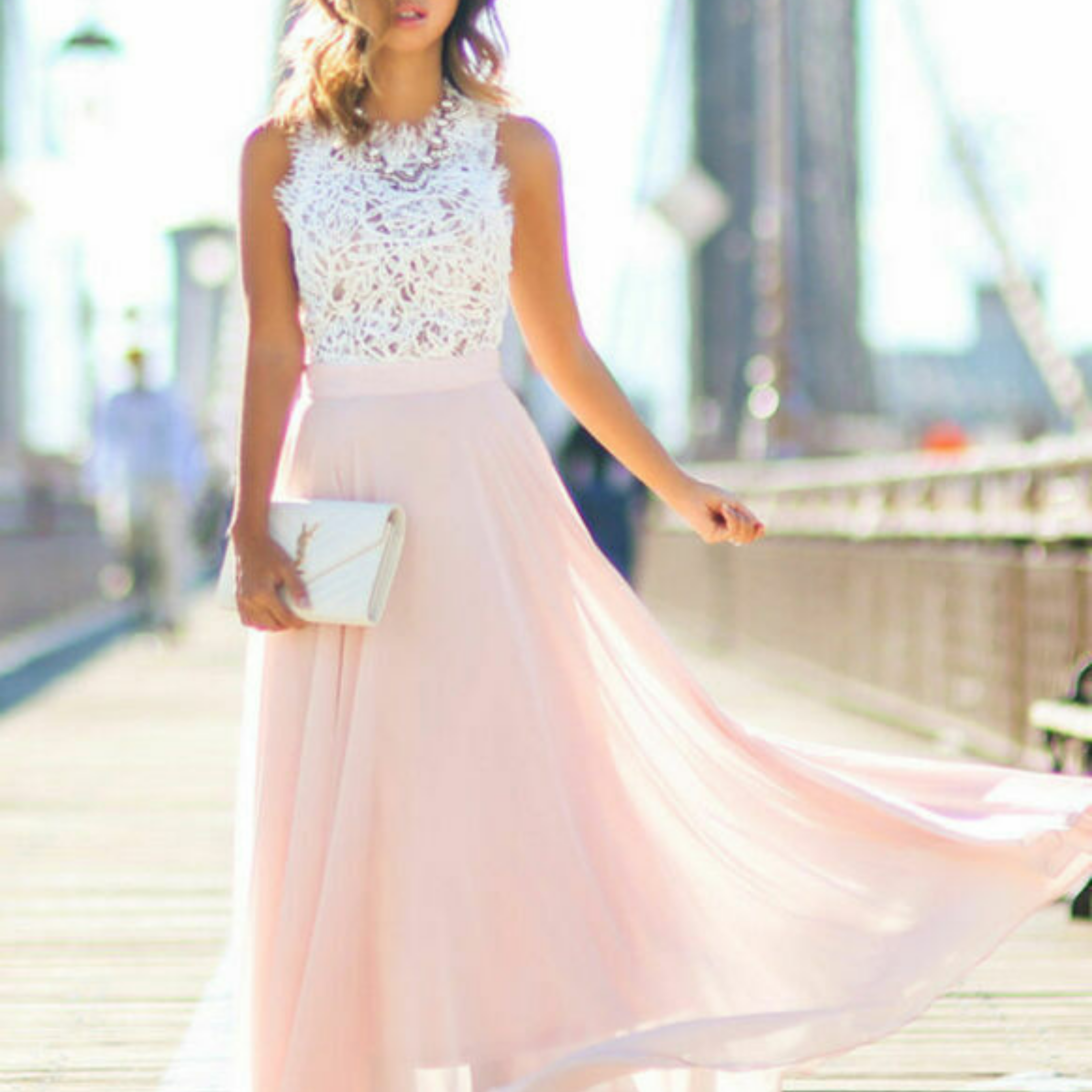 Maxi Dress | Elegant Sleeveless Long Dress with Lace Detail 0