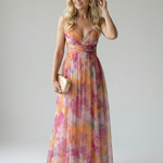 Maxi Dress | Elegant Watercolor Print Long Summer Dress with Flattering Silhouette 0