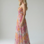 Maxi Dress | Elegant Watercolor Print Long Summer Dress with Flattering Silhouette 1