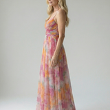 Maxi Dress | Elegant Watercolor Print Long Summer Dress with Flattering Silhouette 1