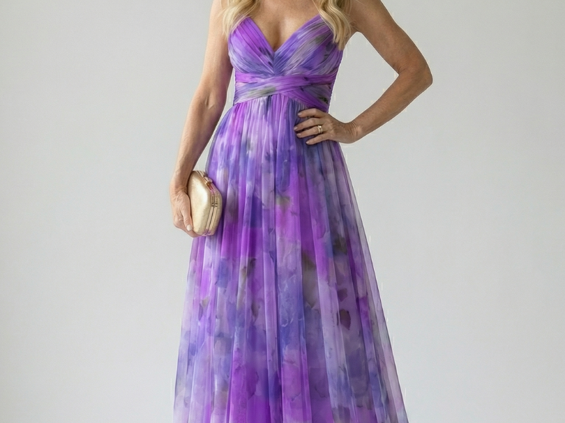 Maxi Dress | Elegant Watercolor Print Long Summer Dress with Flattering Silhouette 10