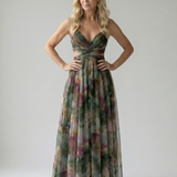 Maxi Dress | Elegant Watercolor Print Long Summer Dress with Flattering Silhouette 11