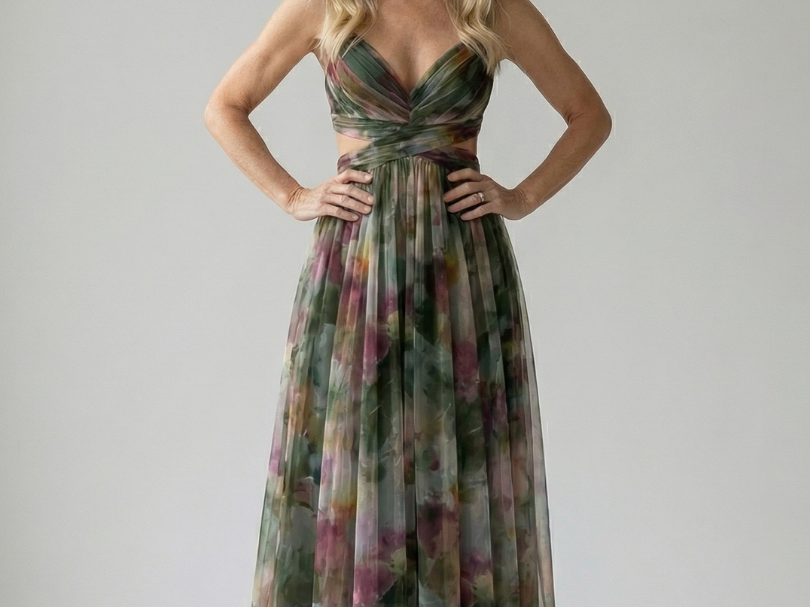 Maxi Dress | Elegant Watercolor Print Long Summer Dress with Flattering Silhouette 11