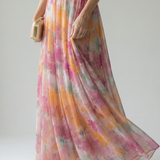 Maxi Dress | Elegant Watercolor Print Long Summer Dress with Flattering Silhouette 3
