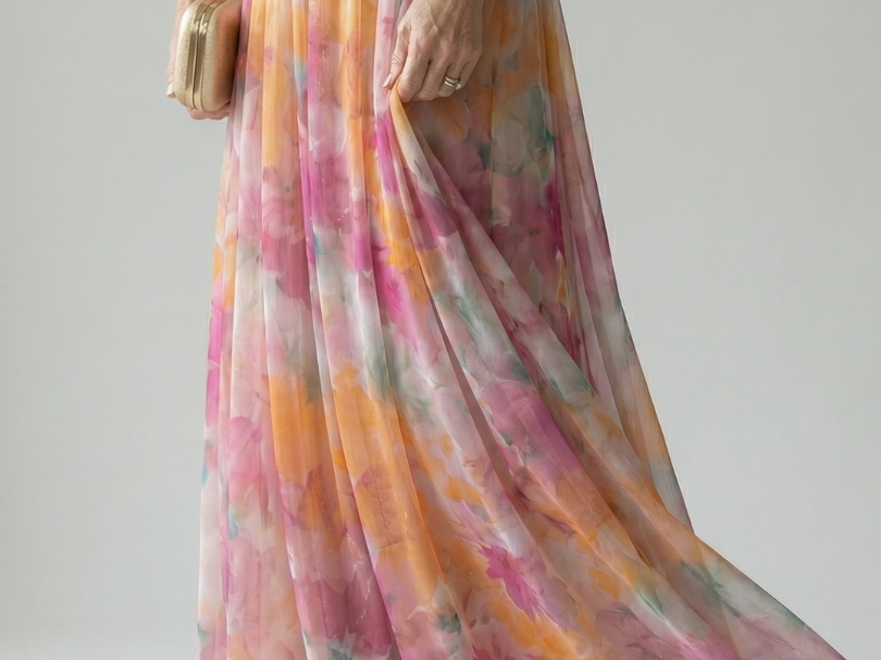 Maxi Dress | Elegant Watercolor Print Long Summer Dress with Flattering Silhouette 3