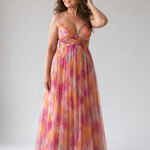 Maxi Dress | Elegant Watercolor Print Long Summer Dress with Flattering Silhouette 5