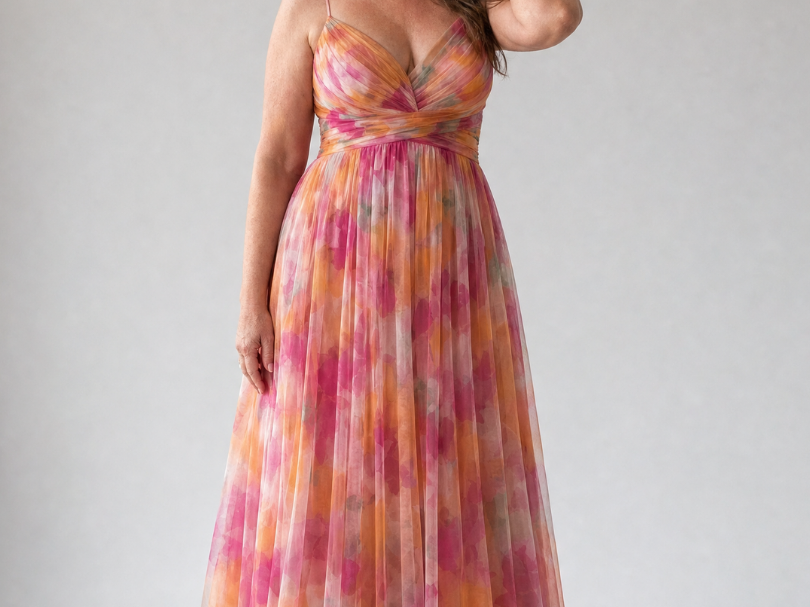 Maxi Dress | Elegant Watercolor Print Long Summer Dress with Flattering Silhouette 5