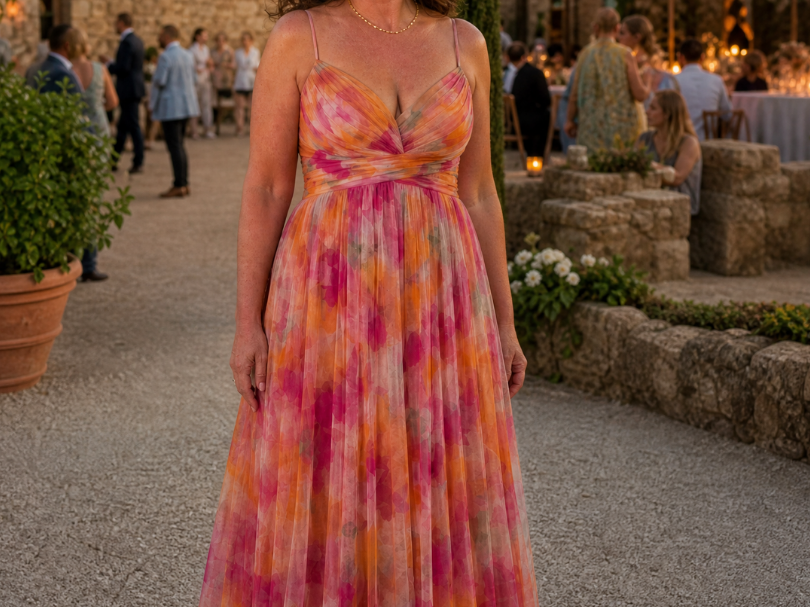 Maxi Dress | Elegant Watercolor Print Long Summer Dress with Flattering Silhouette 7