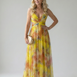 Maxi Dress | Elegant Watercolor Print Long Summer Dress with Flattering Silhouette 8