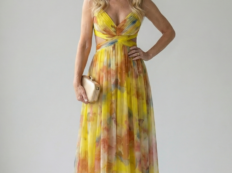 Maxi Dress | Elegant Watercolor Print Long Summer Dress with Flattering Silhouette 8