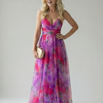 Maxi Dress | Elegant Watercolor Print Long Summer Dress with Flattering Silhouette 9