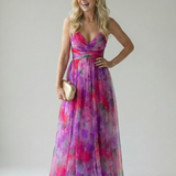 Maxi Dress | Elegant Watercolor Print Long Summer Dress with Flattering Silhouette 9