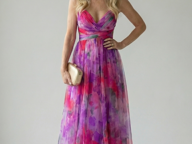 Maxi Dress | Elegant Watercolor Print Long Summer Dress with Flattering Silhouette 9