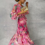 Maxi Dress | Floral Long Dress for Summer | Elegant Pleated Design 0