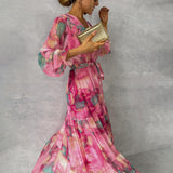 Maxi Dress | Floral Long Dress for Summer | Elegant Pleated Design 0