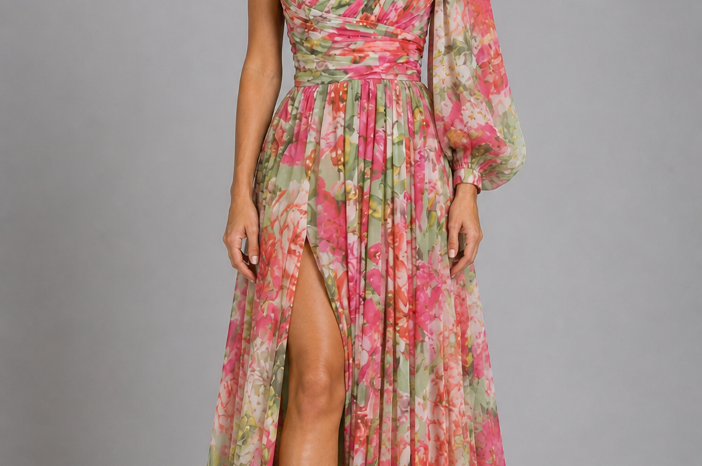 Maxi Dress | Floral One Shoulder Spring Dress | Elegant Flowing Silhouette 0