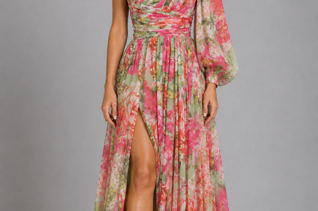 Maxi Dress | Floral One Shoulder Spring Dress | Elegant Flowing Silhouette 0