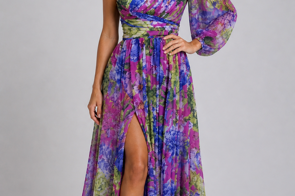 Maxi Dress | Floral One Shoulder Spring Dress | Elegant Flowing Silhouette 1