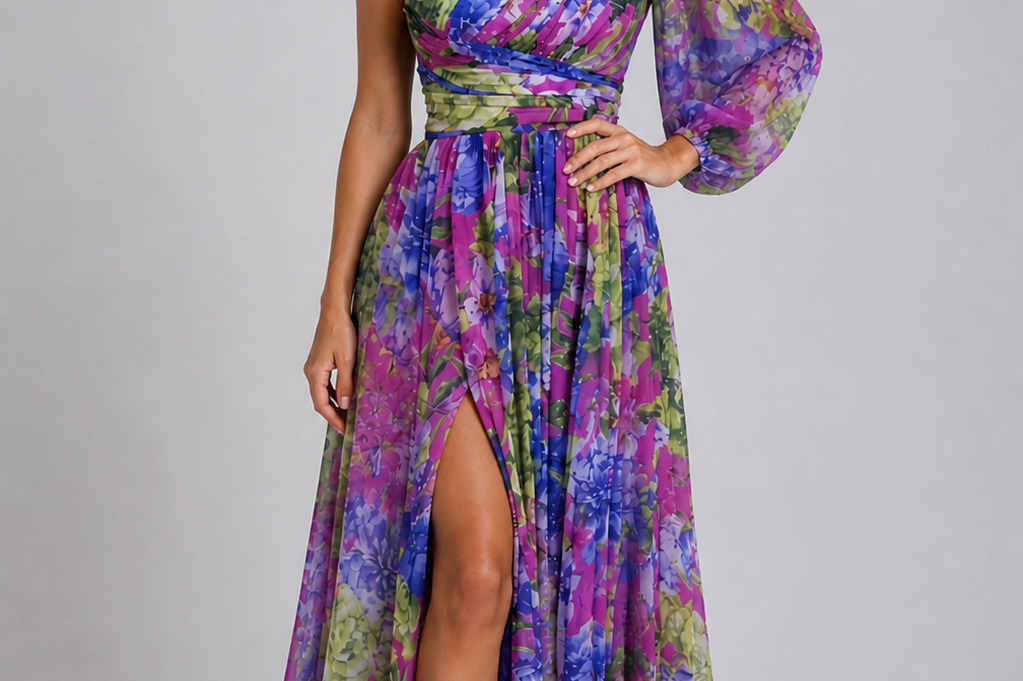 Maxi Dress | Floral One Shoulder Spring Dress | Elegant Flowing Silhouette 1