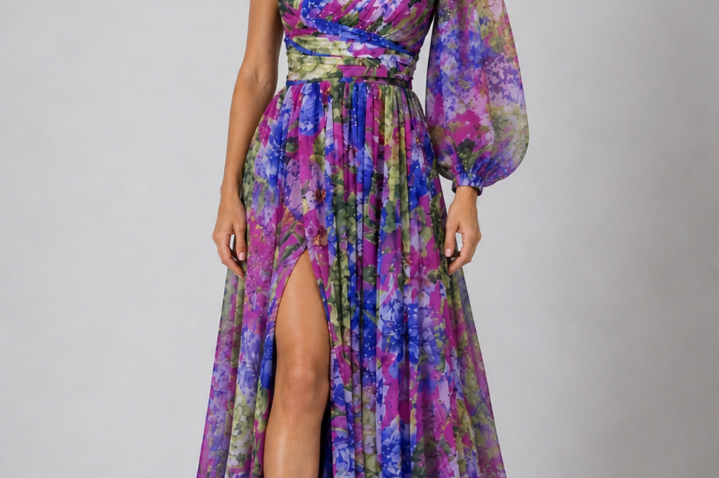 Maxi Dress | Floral One Shoulder Spring Dress | Elegant Flowing Silhouette 4
