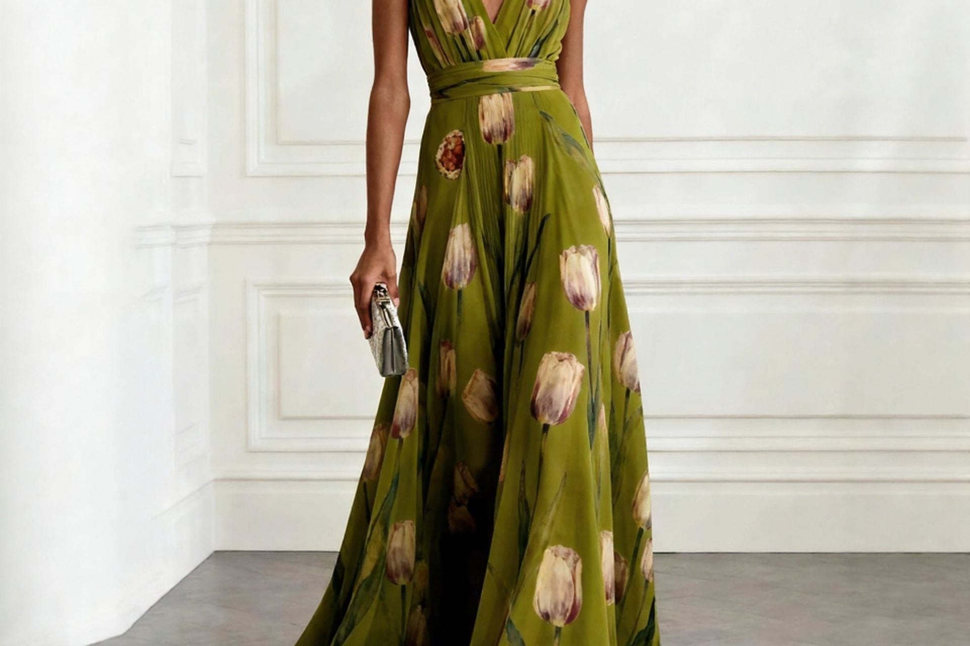 Maxi Dress | Floral Print Long Summer Dress | Elegant V-Neck Sleeveless Design 1