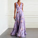 Maxi Dress | Floral Print Long Summer Dress | Elegant V-Neck Sleeveless Design 3