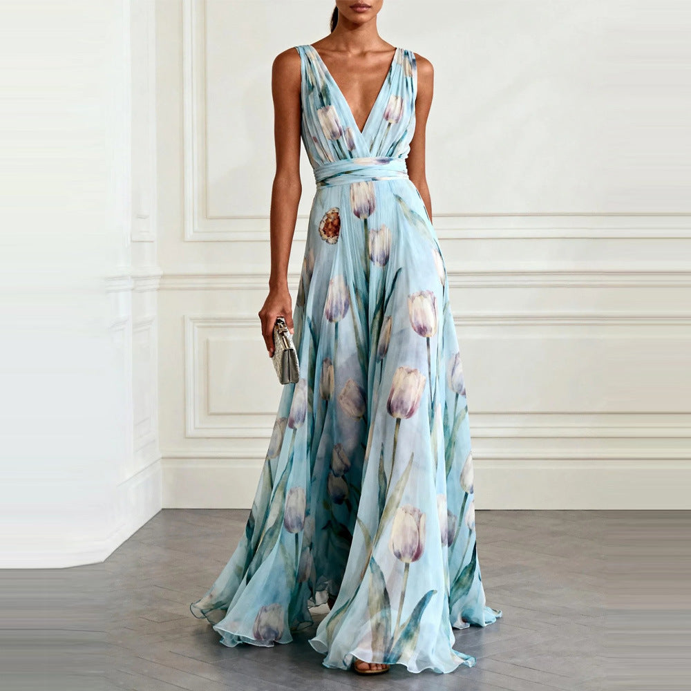 Maxi Dress | Floral Print Long Summer Dress | Elegant V-Neck Sleeveless Design 5