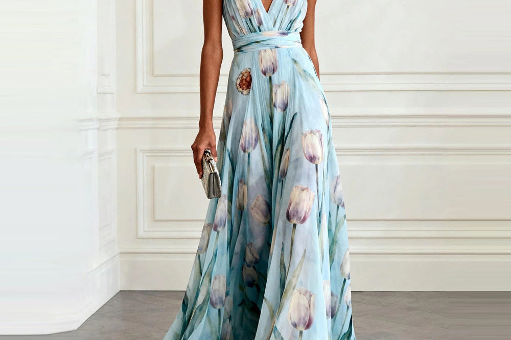 Maxi Dress | Floral Print Long Summer Dress | Elegant V-Neck Sleeveless Design 5