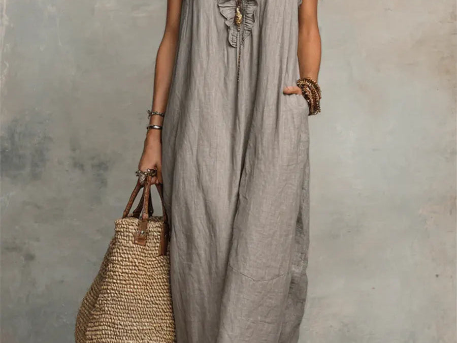 Maxi Dress | Floral Ruffle V-Neck Long Summer Dress Elegant Flowing Design 0