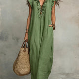 Maxi Dress | Floral Ruffle V-Neck Long Summer Dress Elegant Flowing Design 1