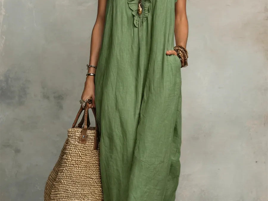 Maxi Dress | Floral Ruffle V-Neck Long Summer Dress Elegant Flowing Design 1