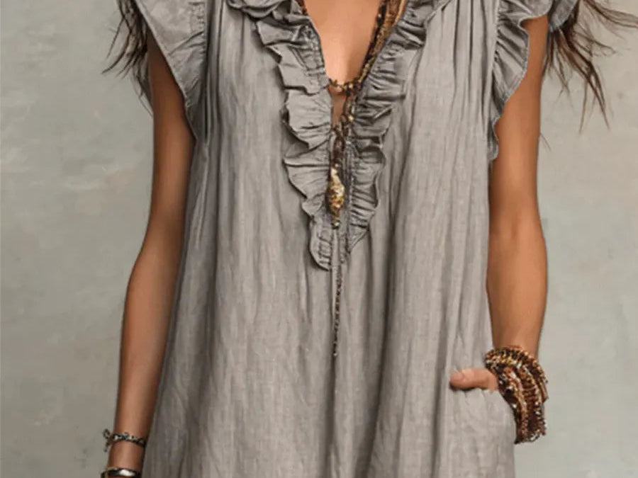 Maxi Dress | Floral Ruffle V-Neck Long Summer Dress Elegant Flowing Design 7