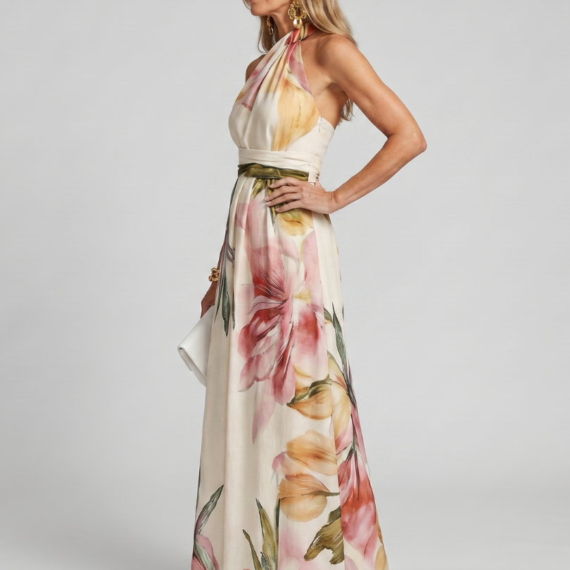 Maxi Dress | Flowing Halter Neck Long Summer Dress Elegant Comfortable 1