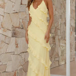 Maxi Dress | Halter Neck Tiered Ruffle Long Summer Dress 0