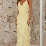 Maxi Dress | Halter Neck Tiered Ruffle Long Summer Dress 0