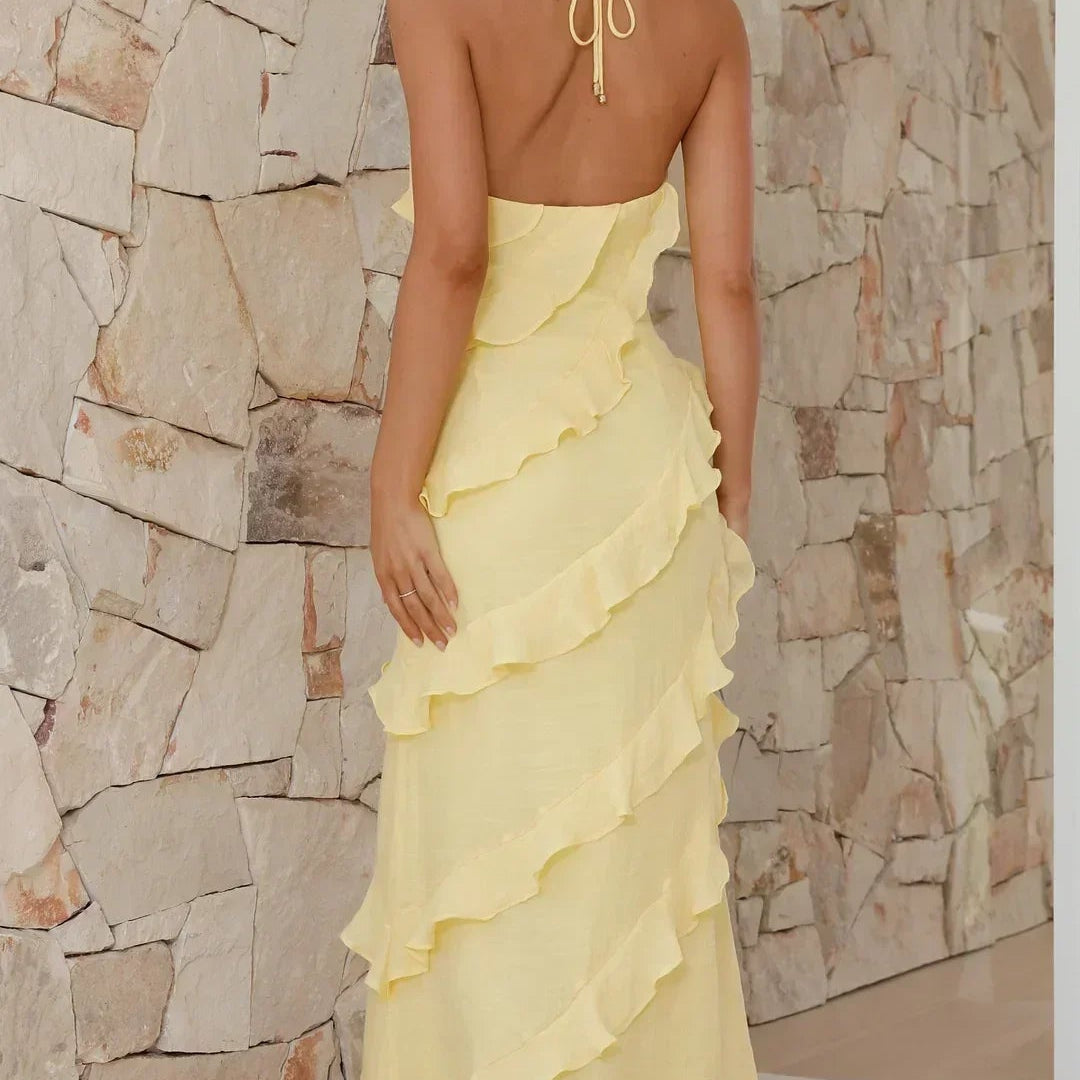 Maxi Dress | Halter Neck Tiered Ruffle Long Summer Dress 1