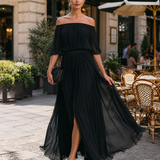 Maxi Dress | Off-Shoulder Formal Long Dress | Elegant Pleated Design with Sheer Sleeves 2