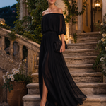 Maxi Dress | Off-Shoulder Formal Long Dress | Elegant Pleated Design with Sheer Sleeves 3