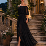 Maxi Dress | Off-Shoulder Formal Long Dress | Elegant Pleated Design with Sheer Sleeves 3