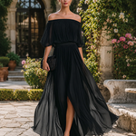 Maxi Dress | Off-Shoulder Formal Long Dress | Elegant Pleated Design with Sheer Sleeves 4