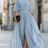 Maxi Dress | Off-Shoulder Formal Long Dress | Elegant Pleated Design with Sheer Sleeves 5