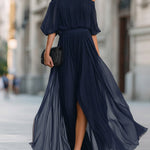 Maxi Dress | Off-Shoulder Formal Long Dress | Elegant Pleated Design with Sheer Sleeves 8