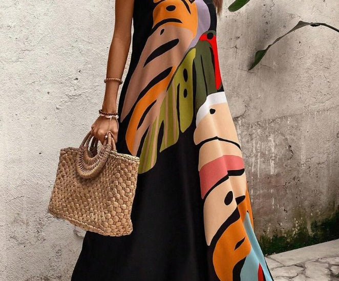 Maxi Dress | Tropical Leaf Print | Flattering Long Summer Dress | Effortless and Comfortable 3