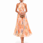Maxi Dress | Watercolor Print Halter Neck Long Dress | Elegant Flowy Chic 0