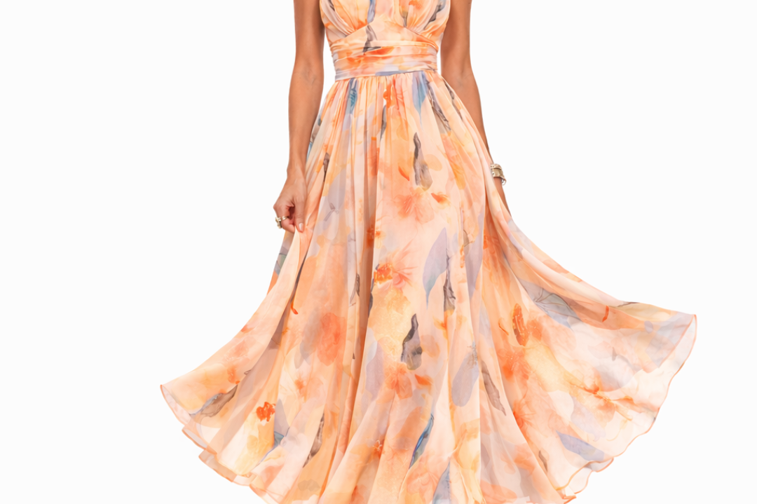 Maxi Dress | Watercolor Print Halter Neck Long Dress | Elegant Flowy Chic 1