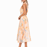 Maxi Dress | Watercolor Print Halter Neck Long Dress | Elegant Flowy Chic 2